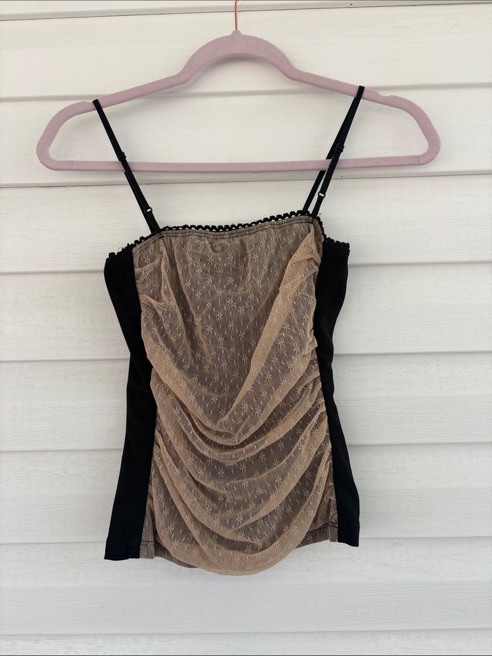 Vintage ENT Lace Mesh Cami Top Y2K Ruched Going Out Corset Fairy Grunge Coquette